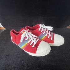 Gola Red Canvas Sneakers with Rainbow Stripe vintage style retro vibe uk 5