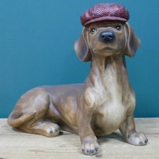 Simon Sausage Dog Ornament Dachshund Wearing Hat Cap Home Decor Statue Figurine