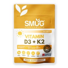 Vitamin D3 4000iu & K2 100ug MK-7 British Made by SMUG Supplements - 365 Tablets