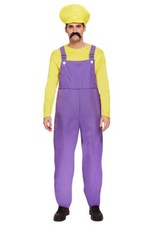 Yellow/Purple Wario Fancy Dress Outfit Super Mario Villain Overalls Game Costume