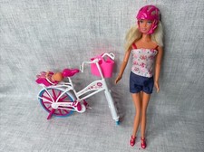 Simba Doll  With Pink and White Bicycle  & Baby Seat