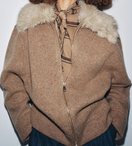 Zara 100 wool - fur, lapel