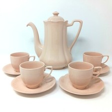 Johnson Bros Art Deco Rosedawn Coffee Pot & 4 Espresso Demitasse Cups & Saucers