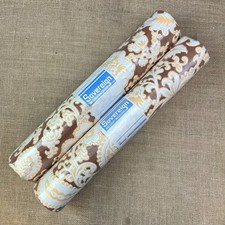 2 X VINTAGE WALLPAPER ROLL BROWN & ORANGE FLORAL LEAF 60s 70s MID CENTURY RETRO