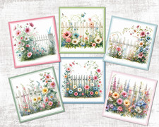 Floral Card Toppers Pastel Garden Flowers Card Making Decoration - 3.5" Square