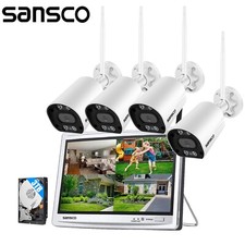 Wireless CCTV Home Security System 3MP HD 8CH NVR 12" Monitor Audio Camera 3TB