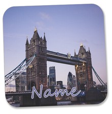 Personalised London Bridge Wine Tea Coffee Coaster Mat - ANY NAME / TEXT