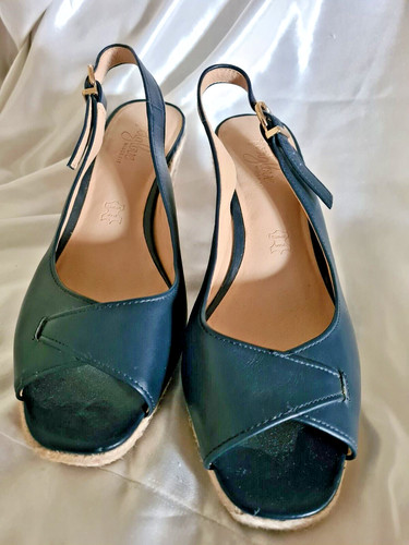 Navy leather sling back - navy,
