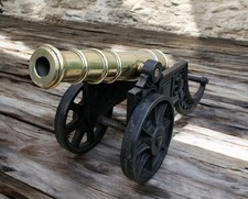 Cannon On Carriage Brass and Cast Iron Large Heavy Ornamental Edwardian Victoria