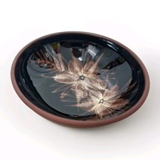 TENBY STUDIO POTTERY WALES  bowl  1960s Flowers Signed Glazed Terracotta