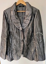 Q'neel Evening Jacket Size 20. Silver Greige Crinkle Silk Effect With Sequins