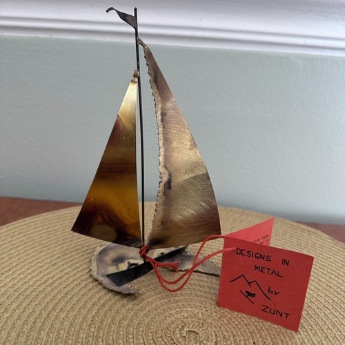 Vintage brass metal - metal, sailboat