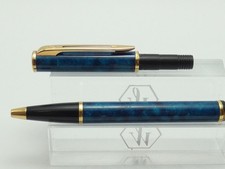 Waterman Laureat Mk II Blue Marble Ballpoint Pen, GT, Blue Ink  *Chipped Trim*