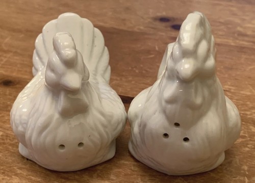 White ceramic hen - &, cockerel