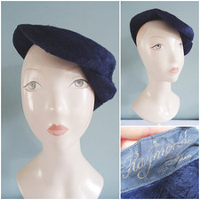 Vintage Toque Hat 1950s Blue Brushed Felt Ladies A Raymonde Hat Asymmetrical