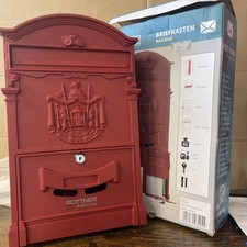 Mailbox Ashford Red with Cylinder Lock, Transparent Window, Name Plate, Mounting