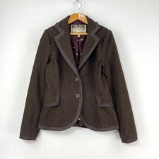 Joules Charing Tweed Jacket Womens 8 Brown Herringbone Wool Hacking Blazer