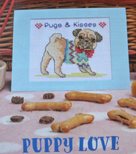Cross Stitch Chart Only - Puppy Dog Love, Pugs & Kisses Card Design