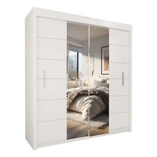 Modern  Double Mirror Sliding Doors Wardrobes ,Multiple shelves- With LED Light