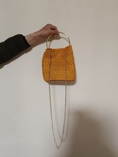 New Look Summer Straw Bucket Bag Yellow Mustard with Gold Chain and Handle