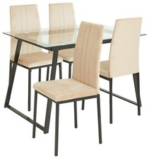 Home Tyrus Glass Dining Table & 4 Natural Chairs | Kitchen Dining Room Furniture