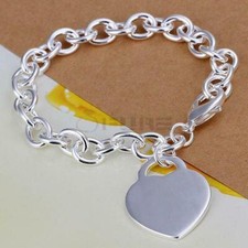 Women Bracelets 925 Sterling Silver Link Chain Charm Silver Tone Jewellery Gift