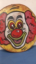 FUNFAIR FAIRGROUND CIRCUS  SCRATCH PAINTED WOODEN CLOWN FACE SIGN DECORATIVE 