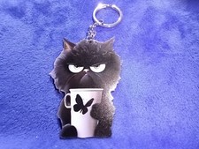 Grumpy Black Cat Resin Keyring