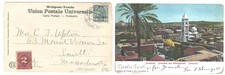 Turkish PO Levant 1907 PPC Jerusalem to USA franked 5c ovpt, 2c due applied in