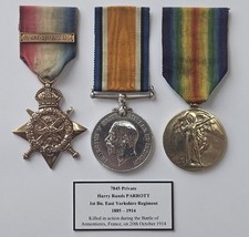 WW1 Medals - 1914 KIA casualty Parrott 1st Bn. East Yorkshire Regiment from Hull