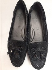 'Footglove' Black Tasseled Loafers Size UK 5 Leather Upper Shoes - pre-owned