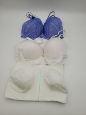 M&S 3pcs Bundle Bras Size 32E Blue White Front Fastening Mesh Ribbed New F2