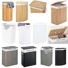 Bamboo Laundry Basket With Lid And Liner Foldable Washing Clothes Bin Hamper New