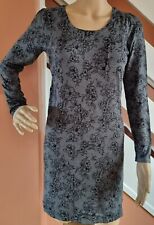 Zara Grey Floral Long Sleeve Lightweight  Knit Long Jumper Or Short Dress  S--L