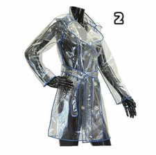 Raincoat Woman Transparent Fashion Small Festival PVC Coat Jacket Blue Trim