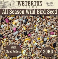 Wild Bird Seed Mix “All Seasons with Suet” – 20kg Garden Feed, High Energy