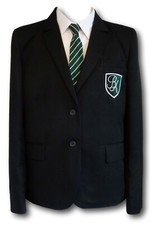 Girls Black Polyester Tailored School Blazer With Green Or Maroon Badge 28"-46"
