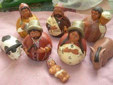 Peruvian Nativity Set - FREE POST - 8 pieces - Handmade Pottery - charity sale