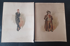 Pair of Antique Prints Charles Dickens Characters Signed KYD