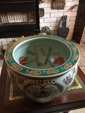 RARE Ceramic Porcelain Vintage Chinese Jardiniere Koi Fish Bowl vase pot lustre