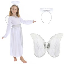 ANGEL GIRLS CHILDS NATIVITY CHRISTMAS PLAY FANCY DRESS COSTUME WINGS HALO DRESS