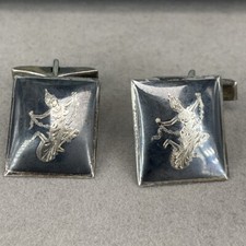 925 Sterling silver cufflinks large siam enamel goddess black niello 
