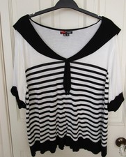 Hell Bunny 4XL Collared Nautical Sailor Jumper/Sweater/Top Ivory/Black. BNWOT