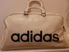 Vintage ADIDAS (44+Yr old) Holdall/Sports/Gym/ Bowling Bag ,Cream w/ Black Logo.
