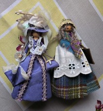 Two Vintage Peg Dolls Tartan