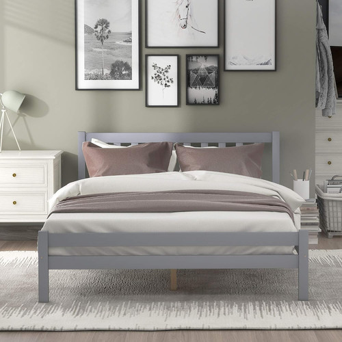 Double bed frame grey wooden - double,