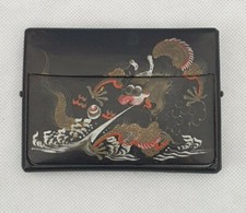 An Early 20thC Chinese Lacquered Card Case Hand Painted With Dragons