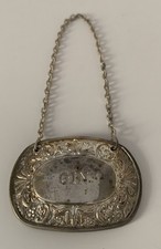 Vintage Retro Silver Plated Gin Decanter Label on a Chain