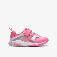 Clarks Girls Tidal Star Toddler Bright Pink Combination Riptape,Trainers Textile