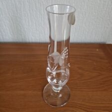 ROYAL DOULTON Bud Vase Etched Lead Crystal Glass Curved 8.5ins Tall Flower Leaf